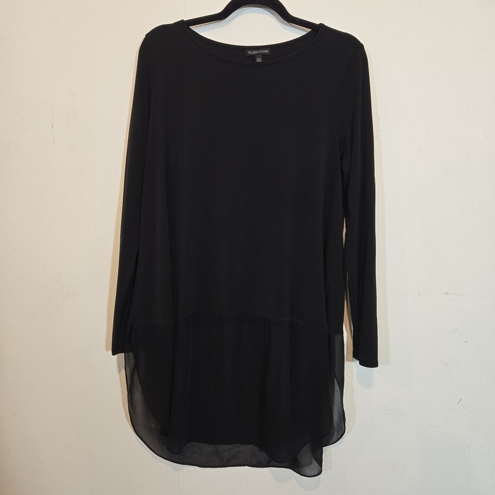 Eileen Fisher 100% Silk Tunic With Chiffon Hem Size Large